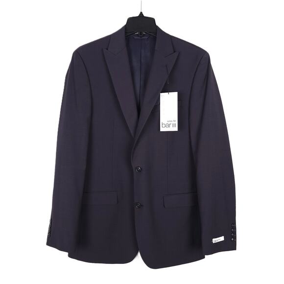 Bar III Slim-Fit Stretch Wool 2-Piece Suit Dark Burgundy Purple 44R 34x30 NWT - Picture 2 of 13